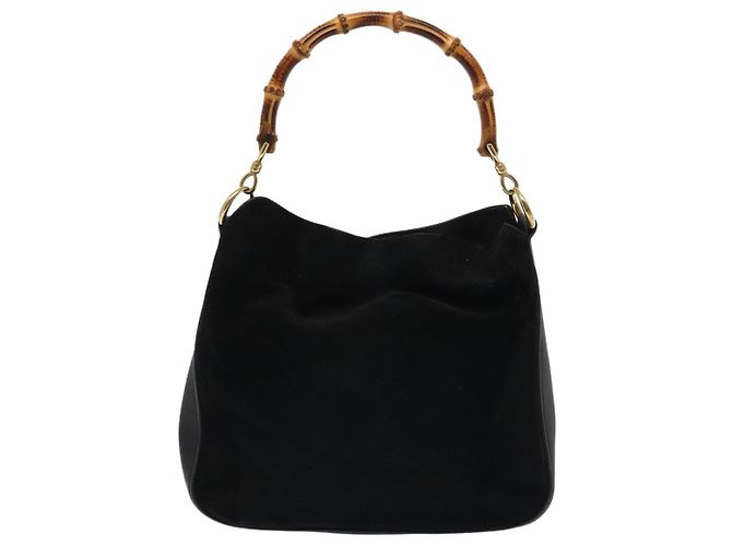 Borsa a mano in suede GUCCI Bamboo 2way nera Auth 81045 Nero - vista 3