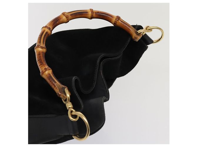 Borsa a mano in suede GUCCI Bamboo 2way nera Auth 81045 Nero - vista 6