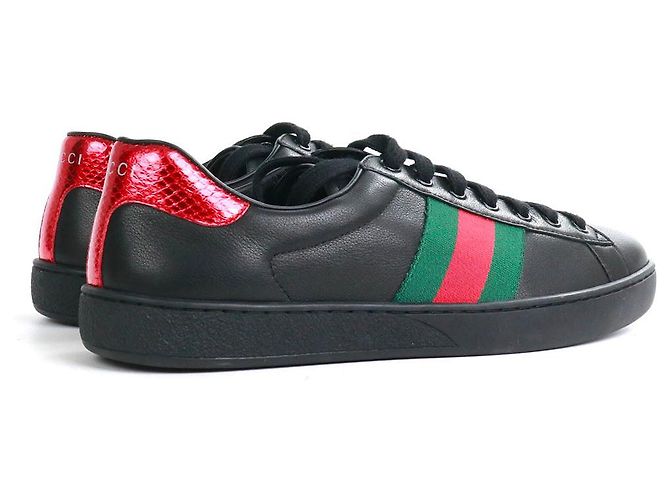 GUCCI - Sneakers Ace Gucci in pelle nera e banda web (T42) Nero - vista 3