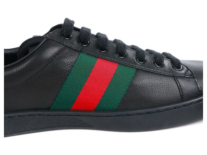 GUCCI - Sneakers Ace Gucci in pelle nera e banda web (T42) Nero - vista 5