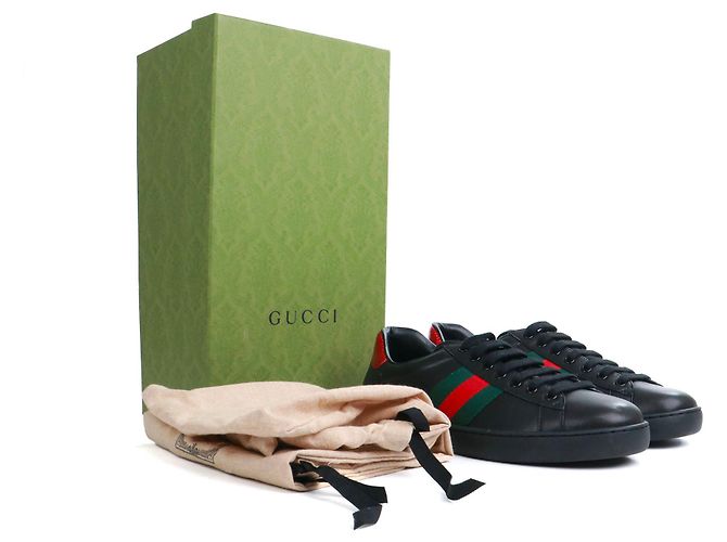 GUCCI - Sneakers Ace Gucci in pelle nera e banda web (T42) Nero - vista 8