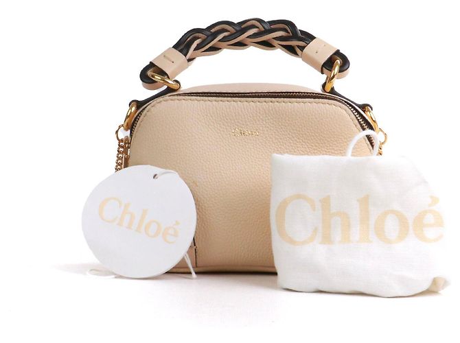 CHLOÉ - Mini borsa a spalla Chloé Daria in pelle grana beige - vista 10