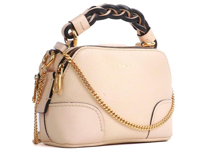 CHLOÉ - Mini borsa a spalla Chloé Daria in pelle grana beige - vista 2