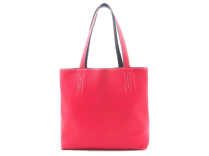 Borsa tote Double Sens 28 in pelle Clemence blu Hermès - vista 3