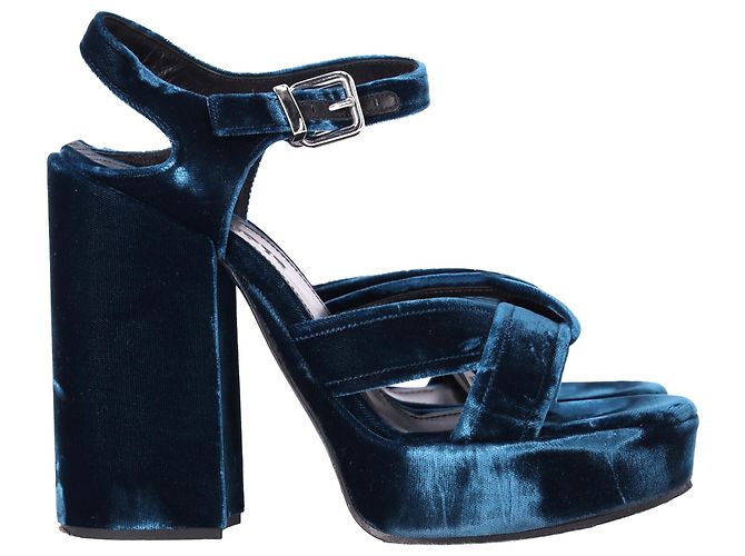 Sandali con tacco Chunky Jil Sander in velluto blu - vista 4