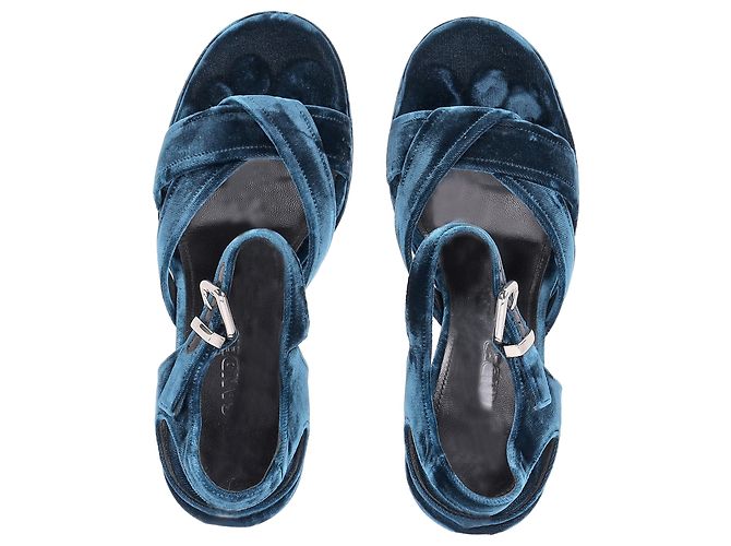 Sandali con tacco Chunky Jil Sander in velluto blu - vista 6