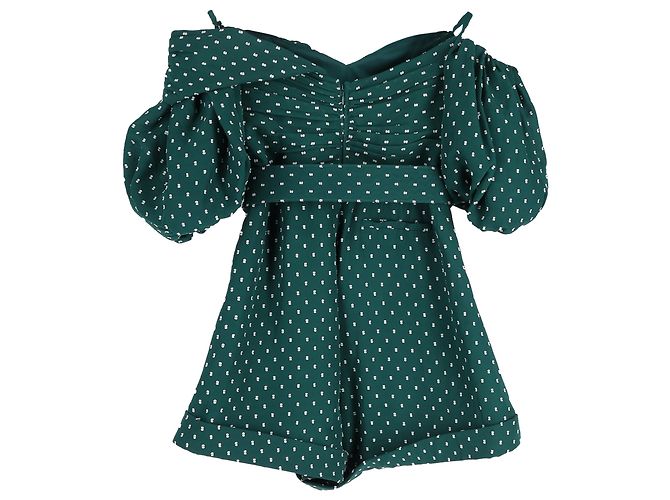 Self portrait Self-Portrait Polka Dot One-shoulder Belted Fil Coupé Romper in Green Polyester - view 2