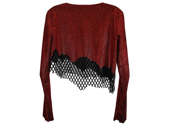 Asymmetrisches Crop-Top aus rotem Polyester von Balmain x Puma mit Rhine-Strass - Ansicht 3