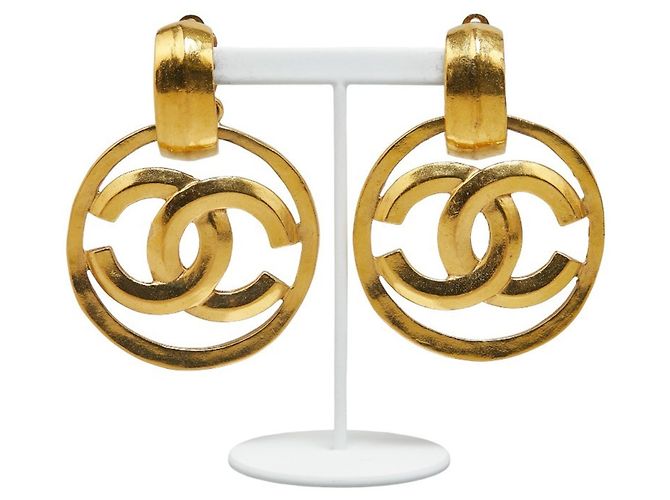 Chanel Coco Mark Round Swing Earrings Golden - vista 2