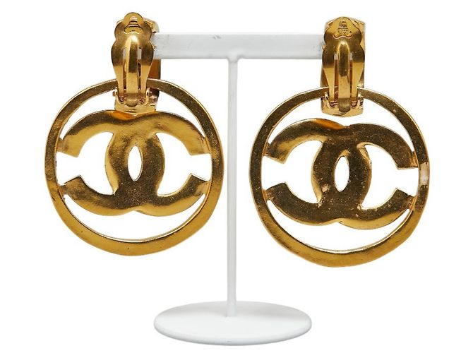 Chanel Coco Mark Round Swing Earrings Golden - vista 3