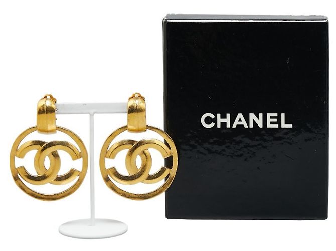 Chanel Coco Mark Round Swing Earrings Golden - vista 5