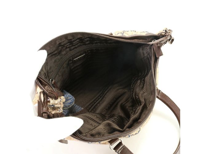 Borsa in tela dorata e pelle Triangle di Prada - vista 12