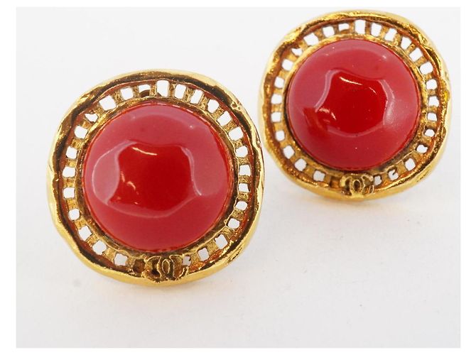 Orecchini a clip placcati in oro di Chanel con pietra rossa - vista 2