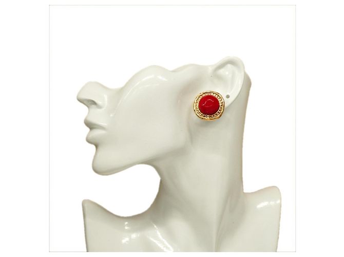 Orecchini a clip placcati in oro di Chanel con pietra rossa - vista 6