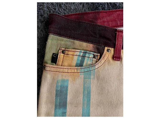 Línea Roberto Cavalli "Just" Primavera Verano 2001 Jeans con Estampado de Cara Pixel. Multicolor - vista 6