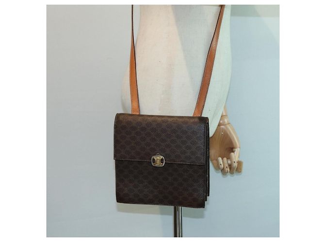 Céline Borsa a spalla in tela Macadam CELINE in pelle PVC marrone Auth 83129 - vista 29