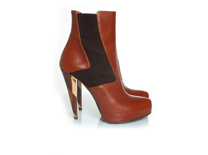 Fendi, hidden platform boots in cognac leather Brown - view 4