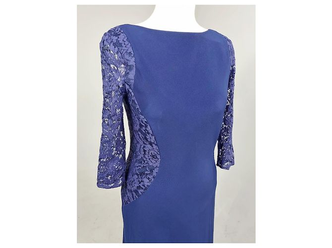 Vera Wang Bata de noche azul real con inserciones de encaje - vista 3