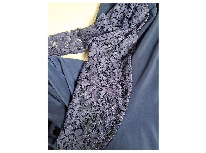 Vera Wang Bata de noche azul real con inserciones de encaje - vista 4