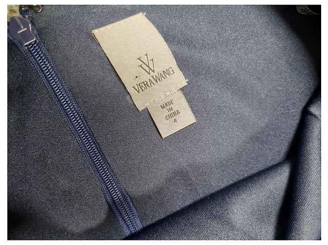 Vera Wang Bata de noche azul real con inserciones de encaje - vista 6