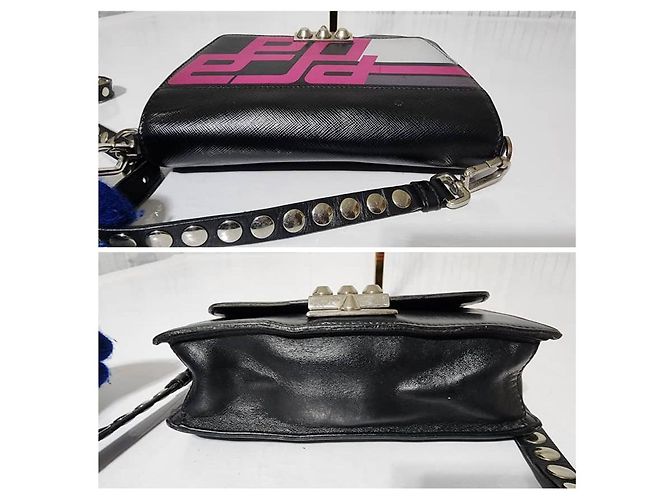 Borsa a spalla Elektra in pelle di vitello Saffiano con logo da corsa PRADA Fucsia/Nero - vista 10