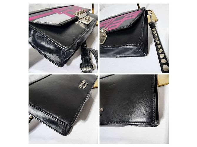 Borsa a spalla Elektra in pelle di vitello Saffiano con logo da corsa PRADA Fucsia/Nero - vista 11