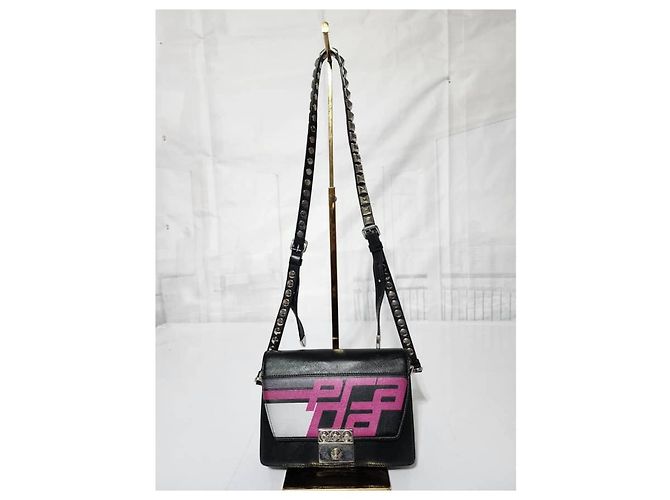 Borsa a spalla Elektra in pelle di vitello Saffiano con logo da corsa PRADA Fucsia/Nero - vista 2