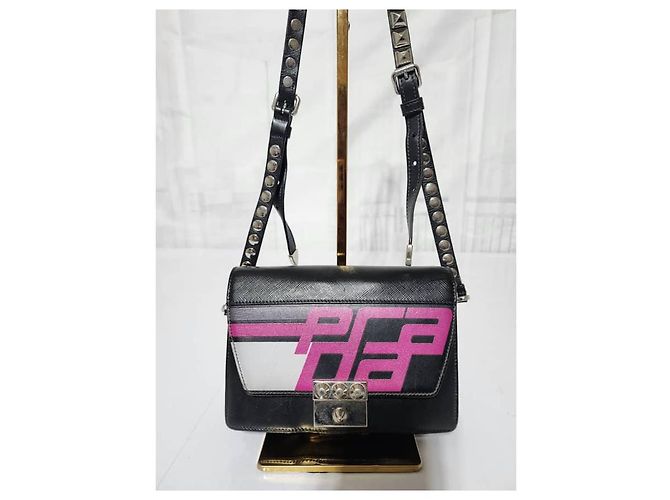 Borsa a spalla Elektra in pelle di vitello Saffiano con logo da corsa PRADA Fucsia/Nero - vista 6