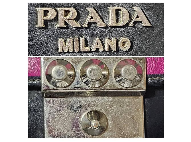 Borsa a spalla Elektra in pelle di vitello Saffiano con logo da corsa PRADA Fucsia/Nero - vista 7