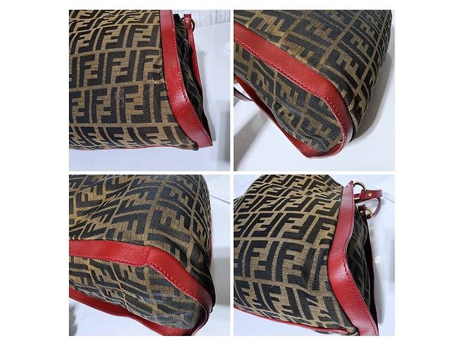 FENDI Zucca-Print Canvas Medium Tote Bag Braun/Burgunder - Ansicht 11