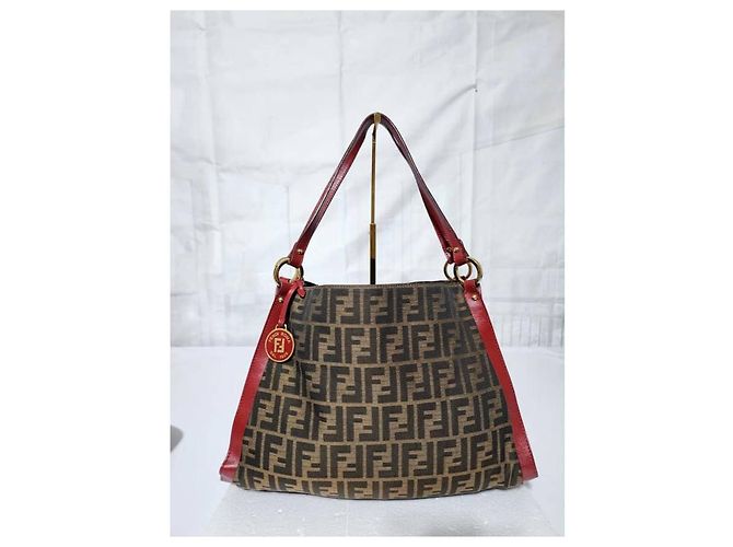 FENDI Zucca-Print Canvas Medium Tote Bag Braun/Burgunder - Ansicht 6