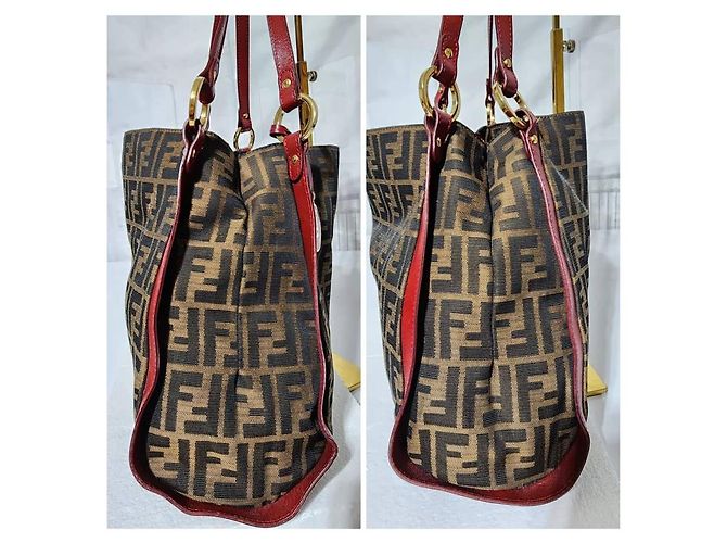 FENDI Zucca-Print Canvas Medium Tote Bag Braun/Burgunder - Ansicht 8