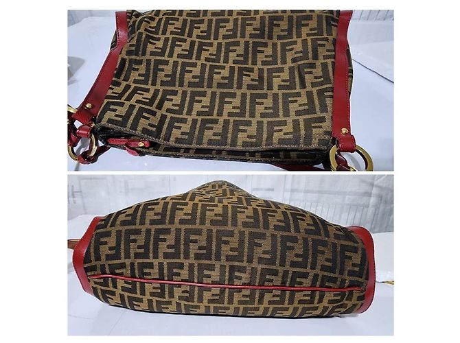 FENDI Zucca-Print Canvas Medium Tote Bag Braun/Burgunder - Ansicht 9