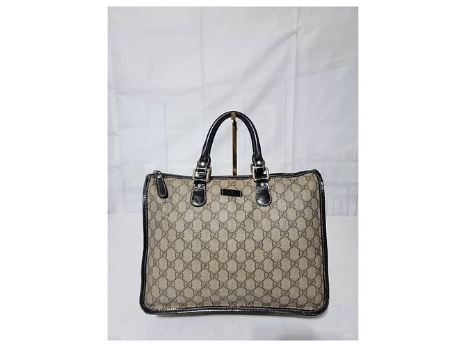 Bolsa tote em canvas e couro Gucci GG Supreme Joy Marrom Bege - vista 2