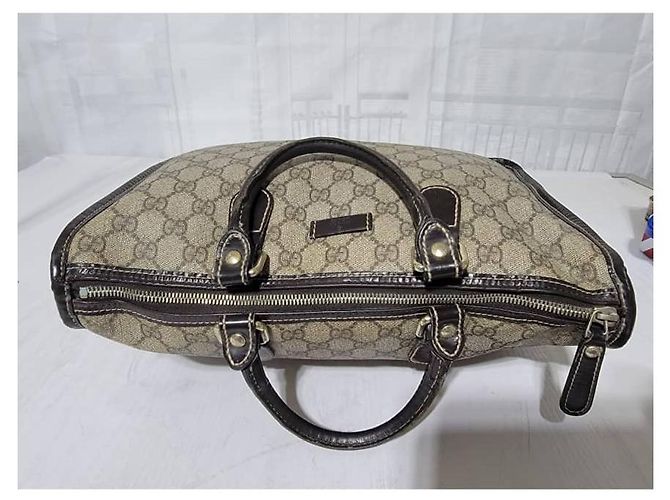 Bolsa tote em canvas e couro Gucci GG Supreme Joy Marrom Bege - vista 7