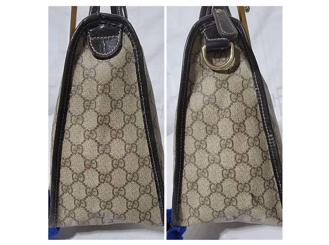 Bolsa tote em canvas e couro Gucci GG Supreme Joy Marrom Bege - vista 8