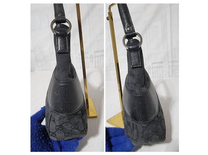 Bolsa hobo curva em lona GG monograma GUCCI com couro Preto - vista 10