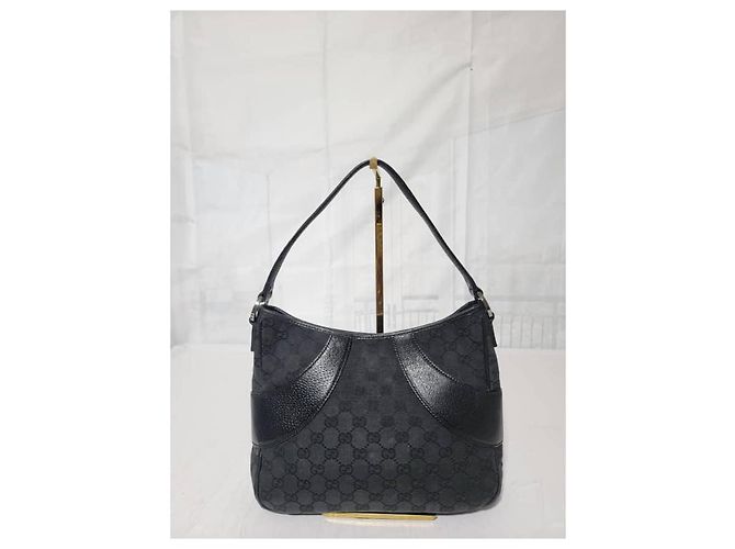 Bolsa hobo curva em lona GG monograma GUCCI com couro Preto - vista 2