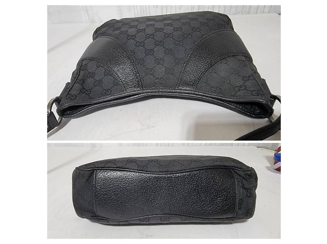 Bolsa hobo curva em lona GG monograma GUCCI com couro Preto - vista 4