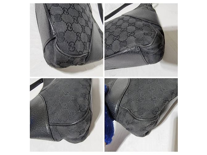 Bolsa hobo curva em lona GG monograma GUCCI com couro Preto - vista 5