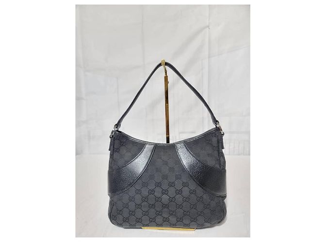 Bolsa hobo curva em lona GG monograma GUCCI com couro Preto - vista 6