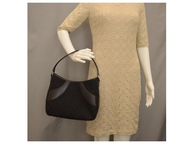 Bolsa hobo curva em lona GG monograma GUCCI com couro Preto - vista 9