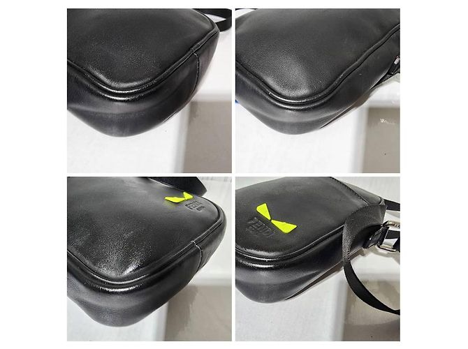 Borsa a tracolla/spalla in pelle Fendi nera/gialla neon Nero - vista 13