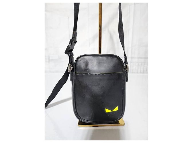 Borsa a tracolla/spalla in pelle Fendi nera/gialla neon Nero - vista 2