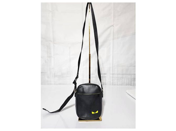 Borsa a tracolla/spalla in pelle Fendi nera/gialla neon Nero - vista 3