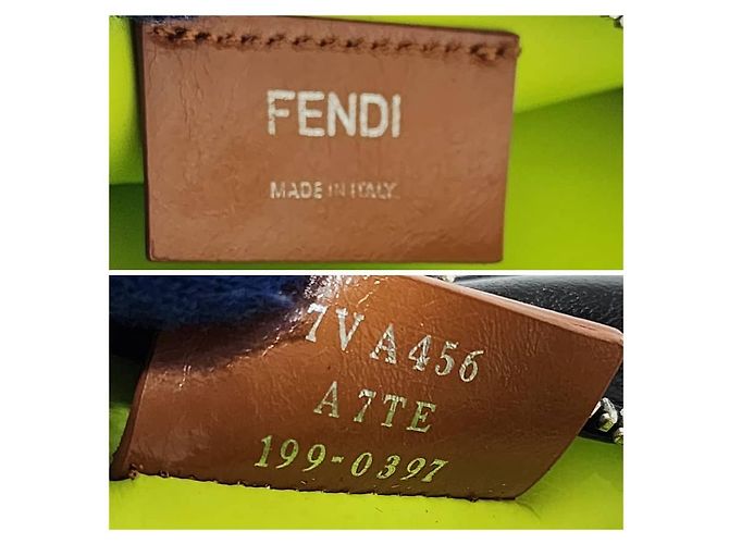 Borsa a tracolla/spalla in pelle Fendi nera/gialla neon Nero - vista 6