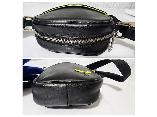 Borsa a tracolla/spalla in pelle Fendi nera/gialla neon Nero - vista 9