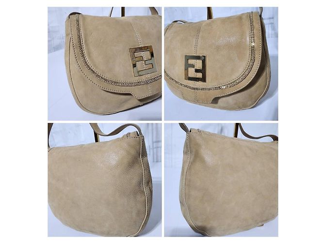 FENDI Metallic Wildleder Umhängetasche Beige - Ansicht 11