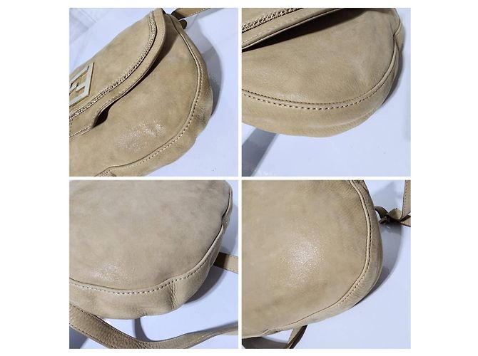 FENDI Metallic Wildleder Umhängetasche Beige - Ansicht 17