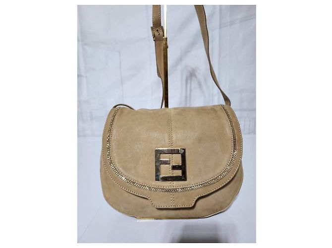 FENDI Metallic Wildleder Umhängetasche Beige - Ansicht 6